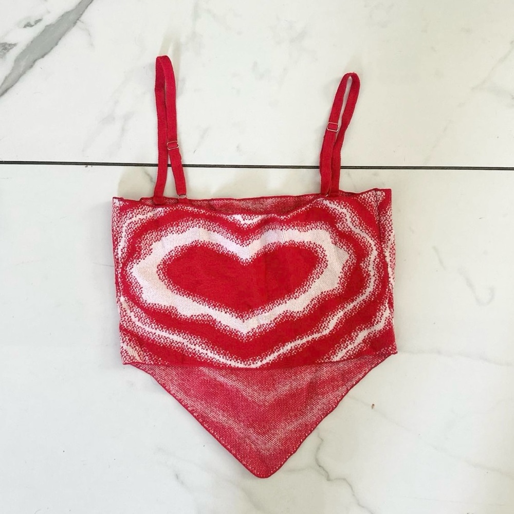 Red Heart Pattern Crop Top - Picture 2 of 2